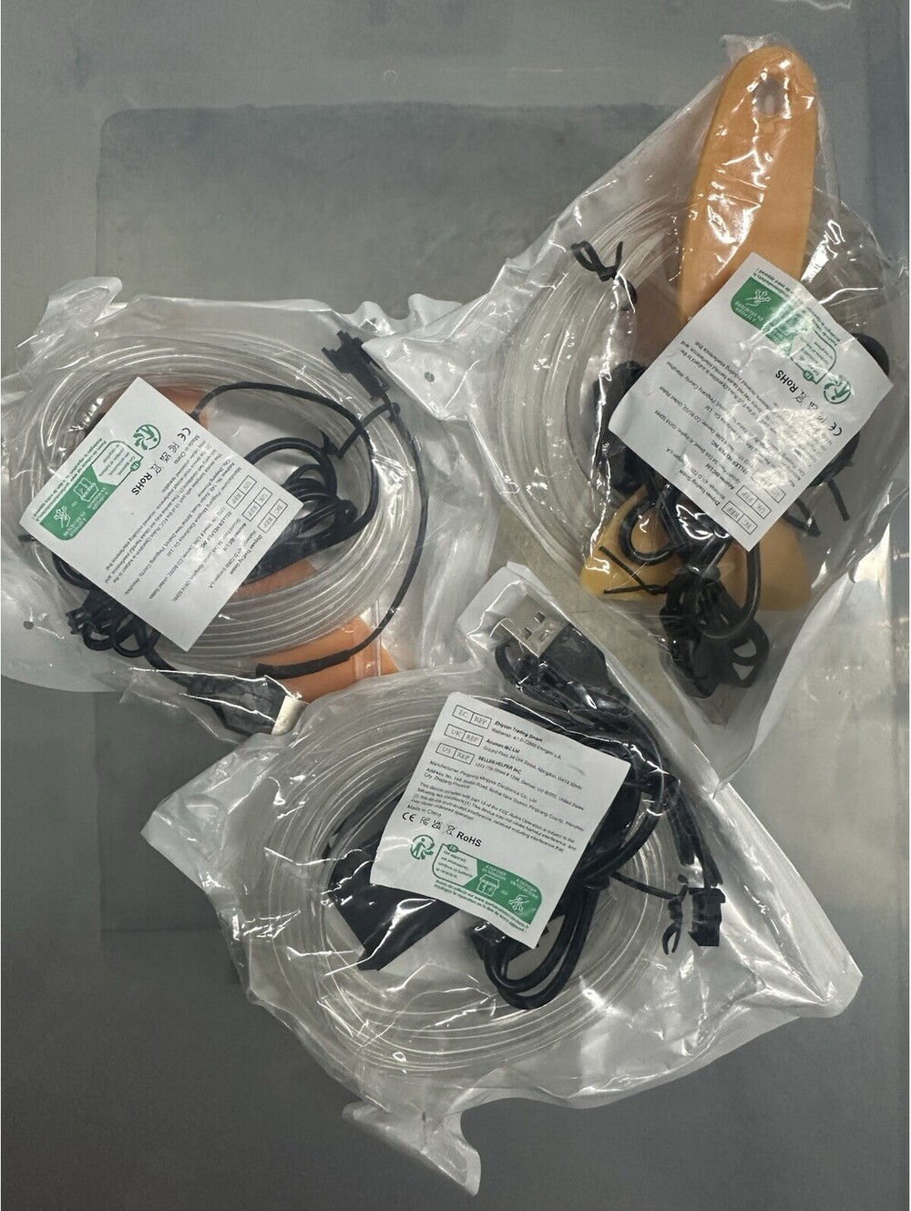 Pack of 3, 5 m USB Powered LED Rope/Wire String Lights, Clear Tube, Black Cord
